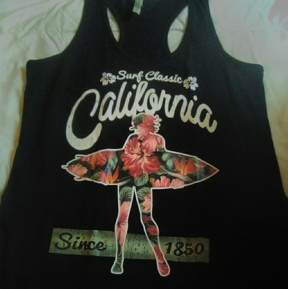 Womens black flowy graphic Reserved tank